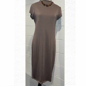 Mikey & Joey Dress w/ Cap Sleeve Shoulder Stretchy Bodycon Midi Tan (Size XL)